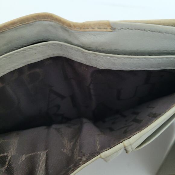 Furla Italian Trifold Wallet Medium Ostrich Leather Gray Designer Compact Logo - Picture 6 of 11